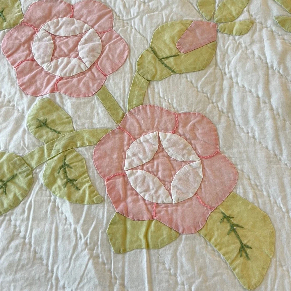 VTG PDK Limited Edition King Quilt 94x88 Rose Vine Applique Numbered 206/2000